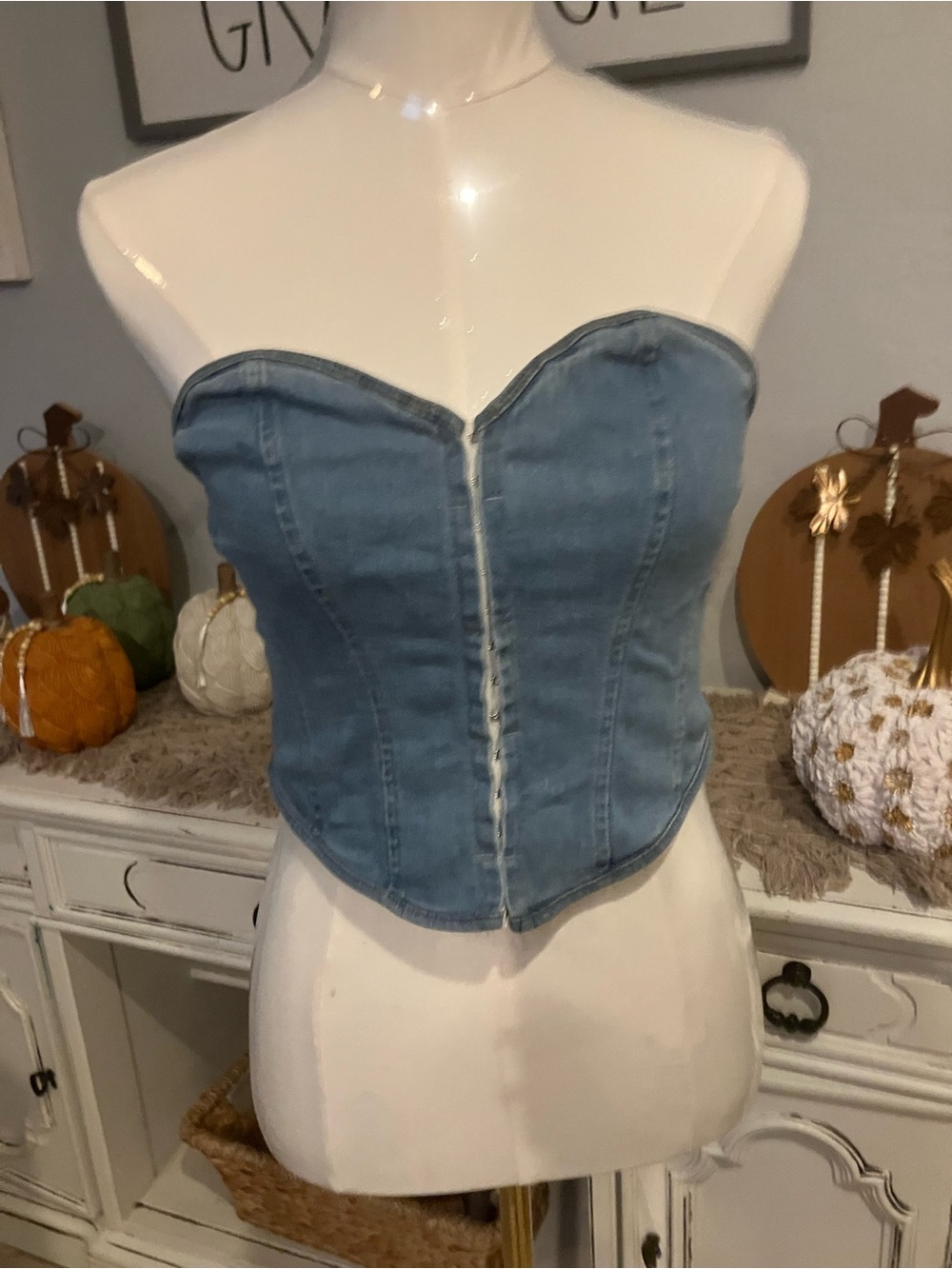 Denim corset style tube top